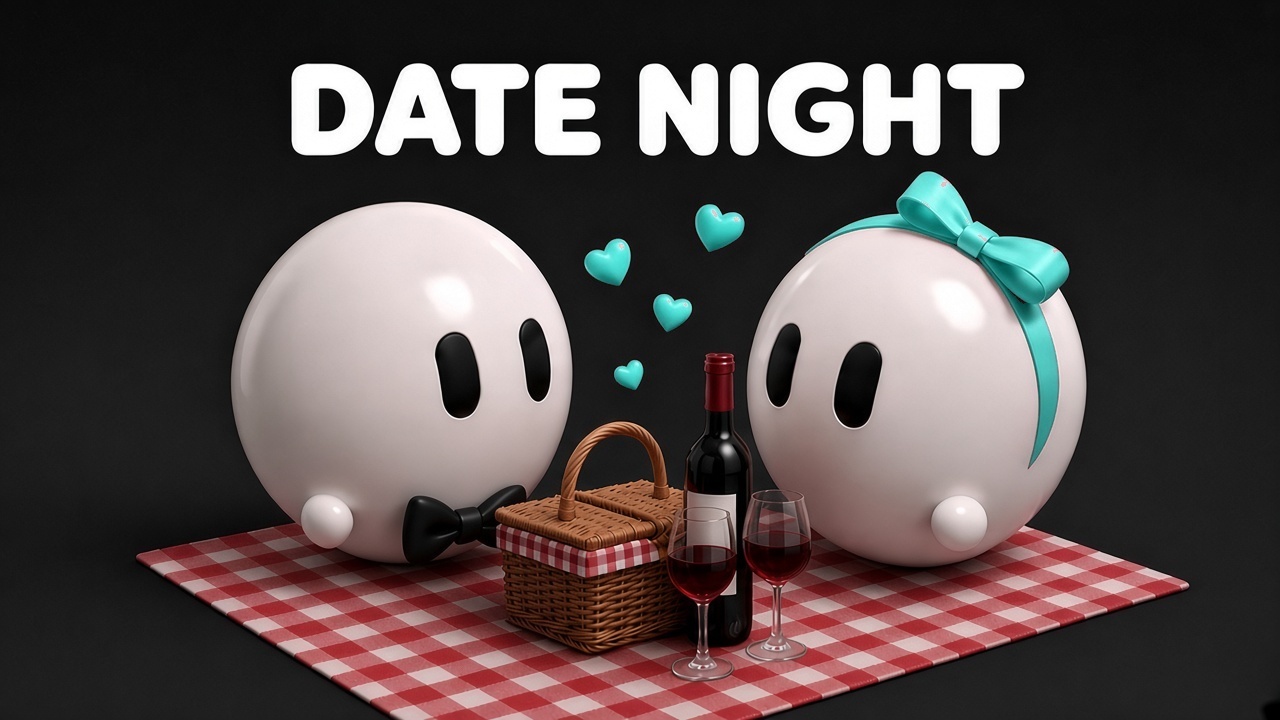Date Night list card: two bots on a picnic blanket with a basket and wine